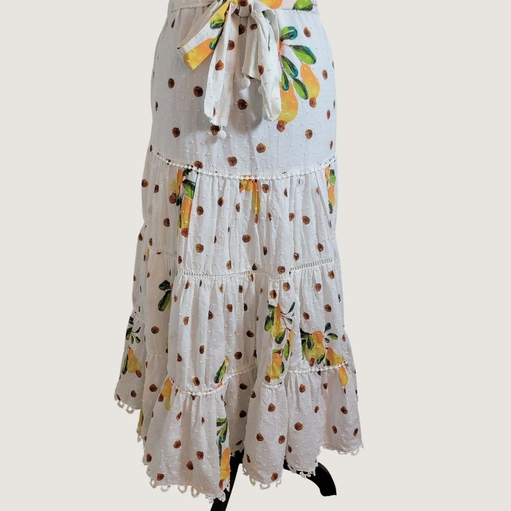 Farm Rio Women XS White Lemon Polka Dot Tiered Halter Maxi Dress Vacation Picnic - Picture 10 of 16